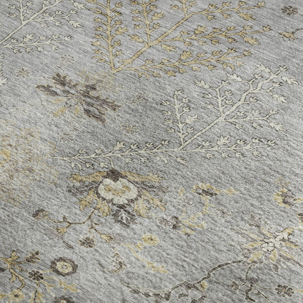 HomeRoots 9' X 12' Gray, Ivory & Gold Floral Washable Area Rug with UV Protection for Stylish Living Spaces 687058
