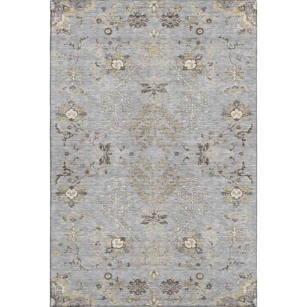 HomeRoots 10' X 14' Gray Ivory Gold Floral Area Rug - Washable, UV Protected, Kid & Pet Friendly Design! 687059