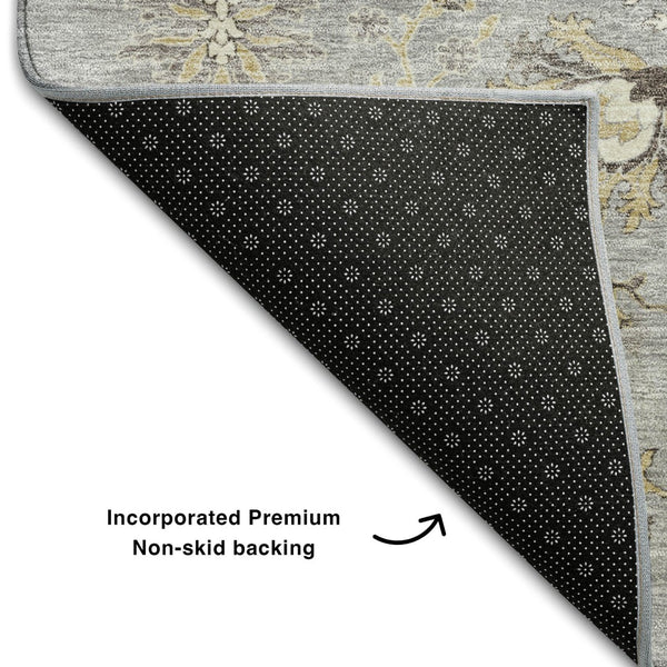 HomeRoots 10' X 14' Gray Ivory Gold Floral Area Rug - Washable, UV Protected, Kid & Pet Friendly Design! 687059