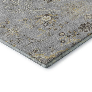 HomeRoots 10' X 14' Gray Ivory Gold Floral Area Rug - Washable, UV Protected, Kid & Pet Friendly Design! 687059