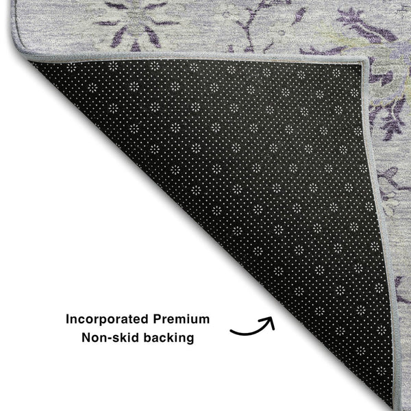 HomeRoots 8' X 10' Elegant Lavender Gray & Gold Floral Washable Area Rug with UV Protection for Homes 687063