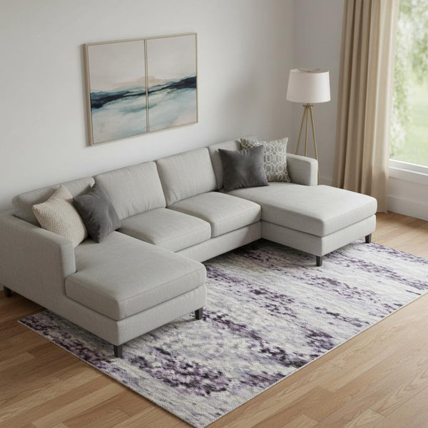 HomeRoots 10' X 14' Elegant Lavender Gray and Gold Floral Area Rug - Washable, UV Protected, Durable Design 687065