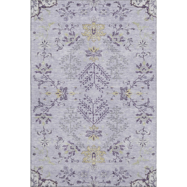 HomeRoots 10' X 14' Elegant Lavender Gray and Gold Floral Area Rug - Washable, UV Protected, Durable Design 687065
