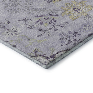 HomeRoots 10' X 14' Elegant Lavender Gray and Gold Floral Area Rug - Washable, UV Protected, Durable Design 687065