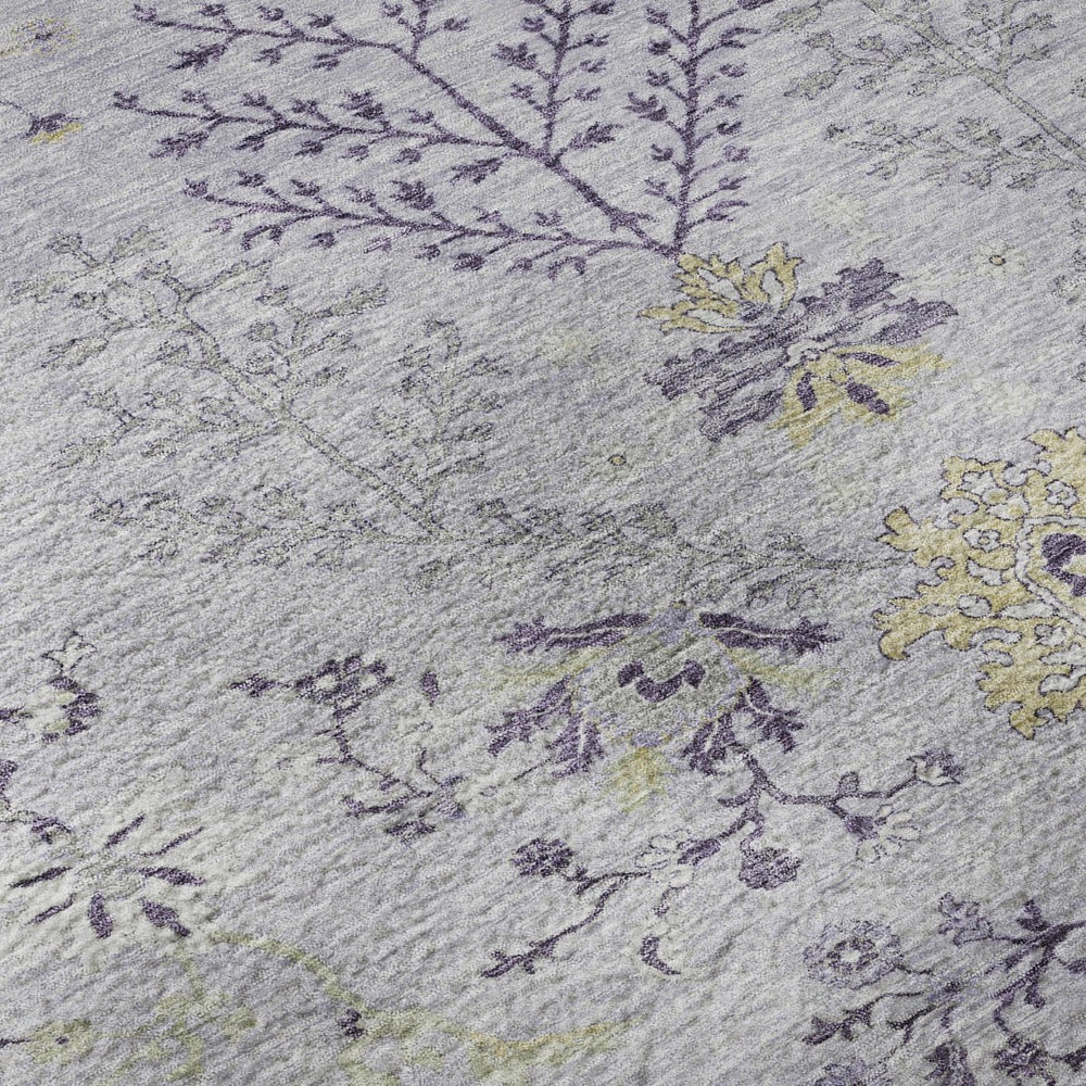 HomeRoots 10' X 14' Elegant Lavender Gray and Gold Floral Area Rug - Washable, UV Protected, Durable Design 687065