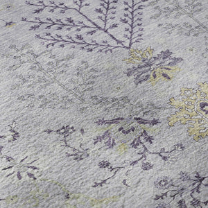 HomeRoots 10' X 14' Elegant Lavender Gray and Gold Floral Area Rug - Washable, UV Protected, Durable Design 687065