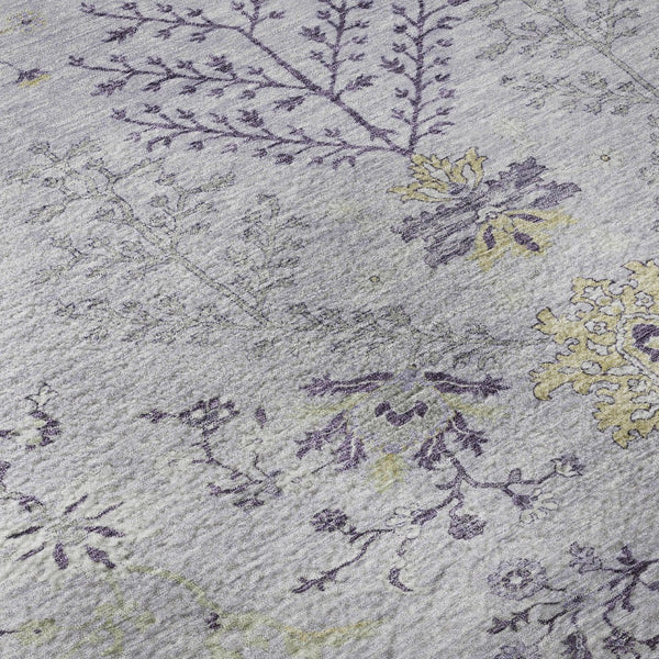 HomeRoots 10' X 14' Elegant Lavender Gray and Gold Floral Area Rug - Washable, UV Protected, Durable Design 687065