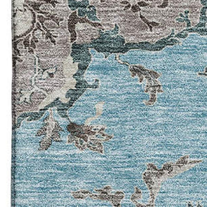 HomeRoots 5' X 8' Sky Blue Beige Gray Floral Area Rug – Washable, UV Protected, Kid & Pet Friendly Decor 687067
