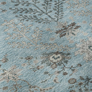 HomeRoots 8' Stunning Sky Blue Floral Round Rug - Washable, UV Protected, Perfect for High-Traffic Areas! 687068