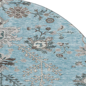 HomeRoots 8' Stunning Sky Blue Floral Round Rug - Washable, UV Protected, Perfect for High-Traffic Areas! 687068