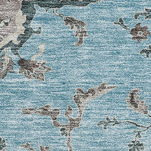 HomeRoots 8' X 10' Elegant Sky Blue Floral Area Rug - Washable, Stain Resistant, UV Protected for Homes & Pets 687069