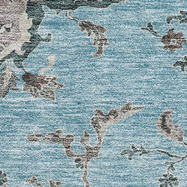 HomeRoots 8' X 10' Elegant Sky Blue Floral Area Rug - Washable, Stain Resistant, UV Protected for Homes & Pets 687069