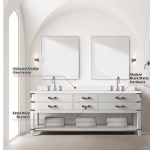 English Elm White Oak Double Bath Vanity 84" With Cultured Marble Top, Chrome Faucet, & Two 36" Mirrors Included B2731S01919-GIGA