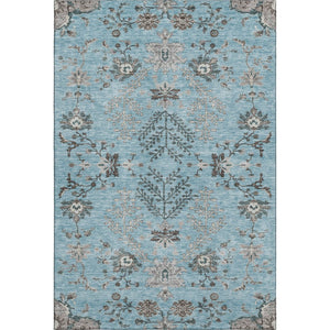 HomeRoots 9' X 12' Sky Blue Beige Floral Area Rug - Durable, Stain-Resistant, UV Protected for Any Space 687070