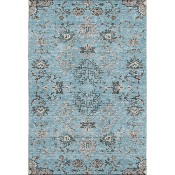 HomeRoots 9' X 12' Sky Blue Beige Floral Area Rug - Durable, Stain-Resistant, UV Protected for Any Space 687070