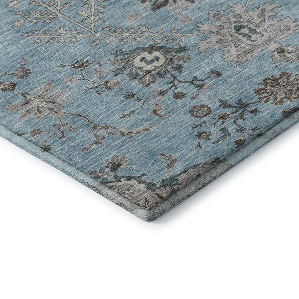 HomeRoots 9' X 12' Sky Blue Beige Floral Area Rug - Durable, Stain-Resistant, UV Protected for Any Space 687070