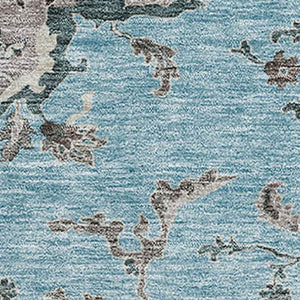 HomeRoots 9' X 12' Sky Blue Beige Floral Area Rug - Durable, Stain-Resistant, UV Protected for Any Space 687070