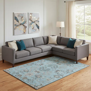 HomeRoots 10' Sky Blue Beige Gray Floral Washable Area Rug - Durable, Stain-Resistant, UV Protected Design 687071