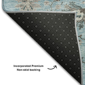 HomeRoots 10' Sky Blue Beige Gray Floral Washable Area Rug - Durable, Stain-Resistant, UV Protected Design 687071