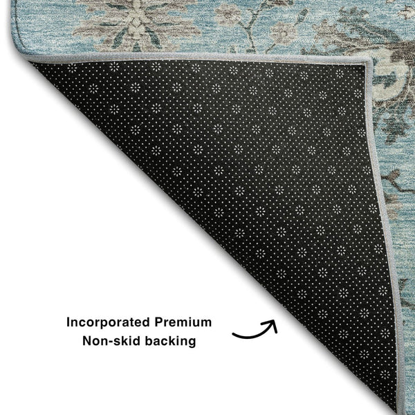 HomeRoots 10' Sky Blue Beige Gray Floral Washable Area Rug - Durable, Stain-Resistant, UV Protected Design 687071