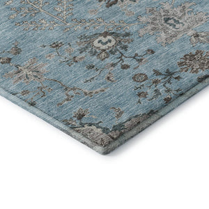HomeRoots 10' Sky Blue Beige Gray Floral Washable Area Rug - Durable, Stain-Resistant, UV Protected Design 687071