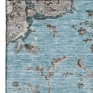 HomeRoots 10' Sky Blue Beige Gray Floral Washable Area Rug - Durable, Stain-Resistant, UV Protected Design 687071