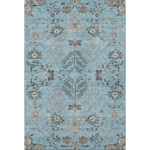 HomeRoots 10' Sky Blue Beige Gray Floral Washable Area Rug - Durable, Stain-Resistant, UV Protected Design 687071
