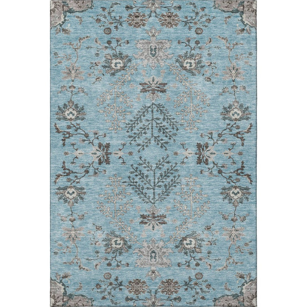 HomeRoots 10' Sky Blue Beige Gray Floral Washable Area Rug - Durable, Stain-Resistant, UV Protected Design 687071