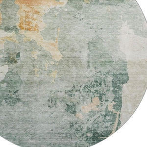 HomeRoots 8' Aqua & Wheat Abstract Washable Round Rug – UV Protected, Stylish, Stain-Resistant Comfort for Homes 687074
