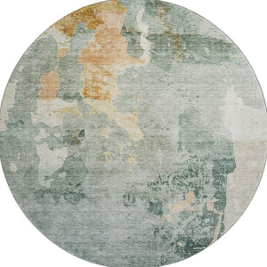 HomeRoots 8' Aqua & Wheat Abstract Washable Round Rug – UV Protected, Stylish, Stain-Resistant Comfort for Homes 687074