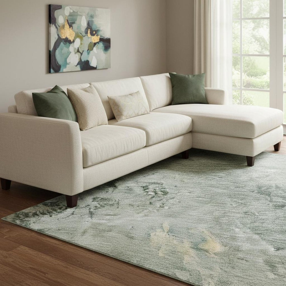 HomeRoots 8' X 10' Aqua And Wheat Abstract Area Rug - Stylish, Washable, UV-Resistant for Busy Homes & Pets! 687075