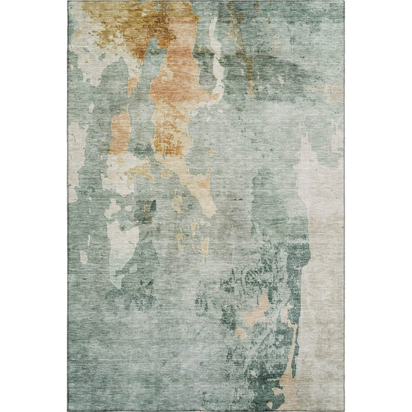 HomeRoots 9' X 12' Aqua & Wheat Abstract Area Rug - Washable, UV-Protected, Stylish & Durable for Every Space 687076