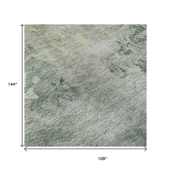 HomeRoots 9' X 12' Aqua & Wheat Abstract Area Rug - Washable, UV-Protected, Stylish & Durable for Every Space 687076
