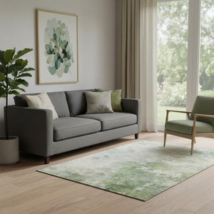 HomeRoots 5' X 8' Artichoke Green & Beige Abstract Area Rug - Washable, UV-Protected, Durable & Stylish Design 687079