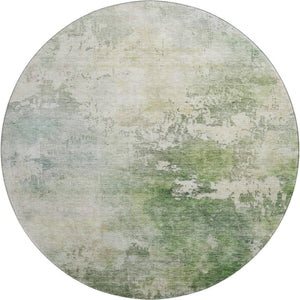 HomeRoots 8' Artichoke Green & Beige Abstract Round Rug - Washable, UV Protected, Perfect for High Traffic Areas! 687080