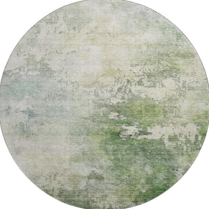 HomeRoots 8' Artichoke Green & Beige Abstract Round Rug - Washable, UV Protected, Perfect for High Traffic Areas! 687080