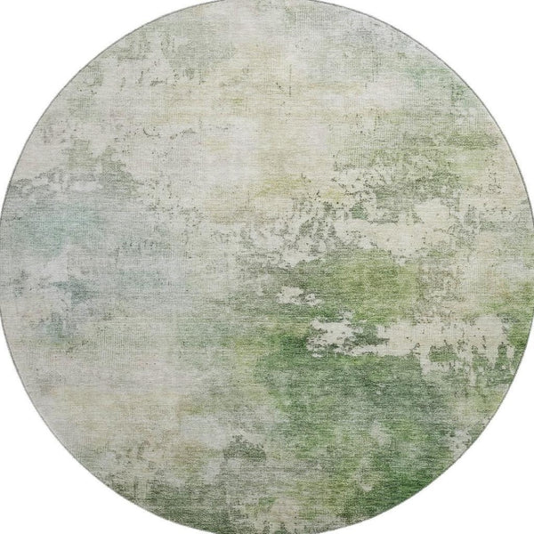 HomeRoots 8' Artichoke Green & Beige Abstract Round Rug - Washable, UV Protected, Perfect for High Traffic Areas! 687080