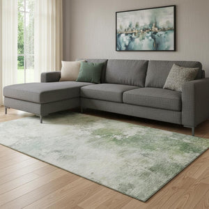 HomeRoots 8' X 10' Artichoke Green & Beige Abstract Washable Area Rug with UV Protection for Busy Homes 687081