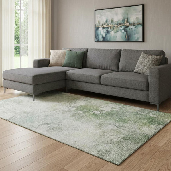 HomeRoots 8' X 10' Artichoke Green & Beige Abstract Washable Area Rug with UV Protection for Busy Homes 687081