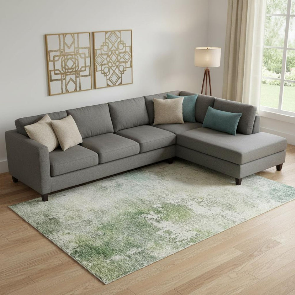 HomeRoots 9' X 12' Abstract Artichoke Green & Beige Washable Area Rug - UV Protected, Perfect for Busy Homes! 687082