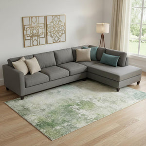 HomeRoots 9' X 12' Abstract Artichoke Green & Beige Washable Area Rug - UV Protected, Perfect for Busy Homes! 687082