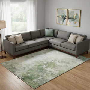 HomeRoots 10' X 14' Artichoke Green & Beige Abstract Area Rug - Washable, UV Protected & Ideal for Busy Homes 687083
