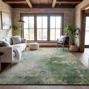 HomeRoots 10' X 14' Artichoke Green & Beige Abstract Area Rug - Washable, UV Protected & Ideal for Busy Homes 687083