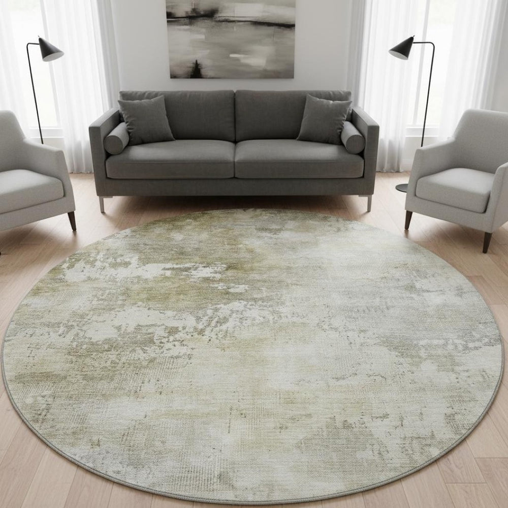 HomeRoots 8' Wheat Ivory and Taupe Abstract Round Rug - Washable, UV-Protected, Stain-Resistant, Stylish Decor 687086