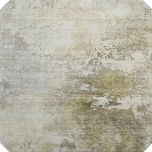 HomeRoots 8' Wheat Ivory and Taupe Abstract Round Rug - Washable, UV-Protected, Stain-Resistant, Stylish Decor 687086