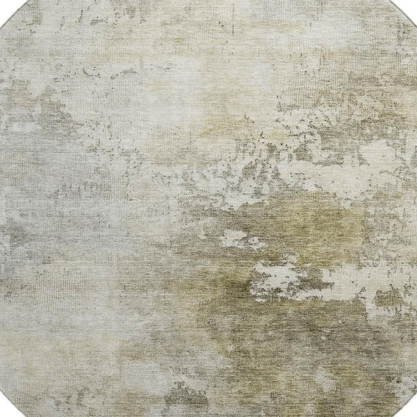 HomeRoots 8' Wheat Ivory and Taupe Abstract Round Rug - Washable, UV-Protected, Stain-Resistant, Stylish Decor 687086