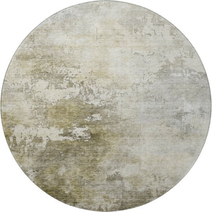 HomeRoots 8' Wheat Ivory and Taupe Abstract Round Rug - Washable, UV-Protected, Stain-Resistant, Stylish Decor 687086