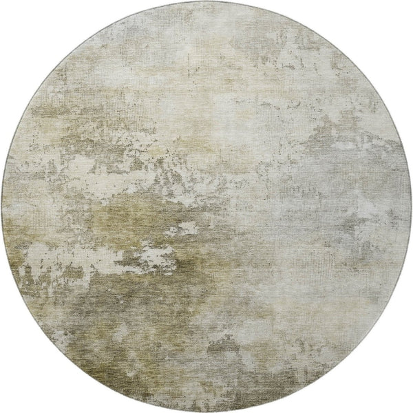 HomeRoots 8' Wheat Ivory and Taupe Abstract Round Rug - Washable, UV-Protected, Stain-Resistant, Stylish Decor 687086