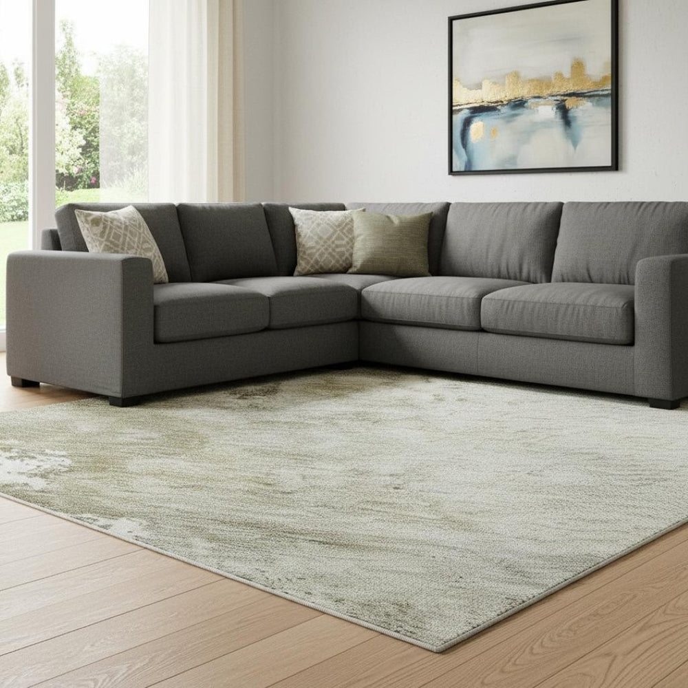 HomeRoots 8' X 10' Washable Abstract Area Rug in Wheat, Ivory, and Taupe - UV Protected, Stylish & Durable! 687087