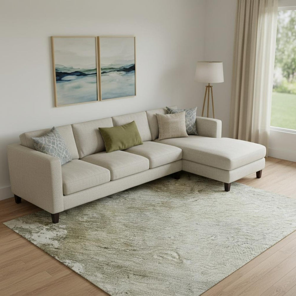 HomeRoots 9' X 12' Washable Area Rug in Wheat Ivory Taupe - Modern Abstract Design with UV Protection & Durability 687088